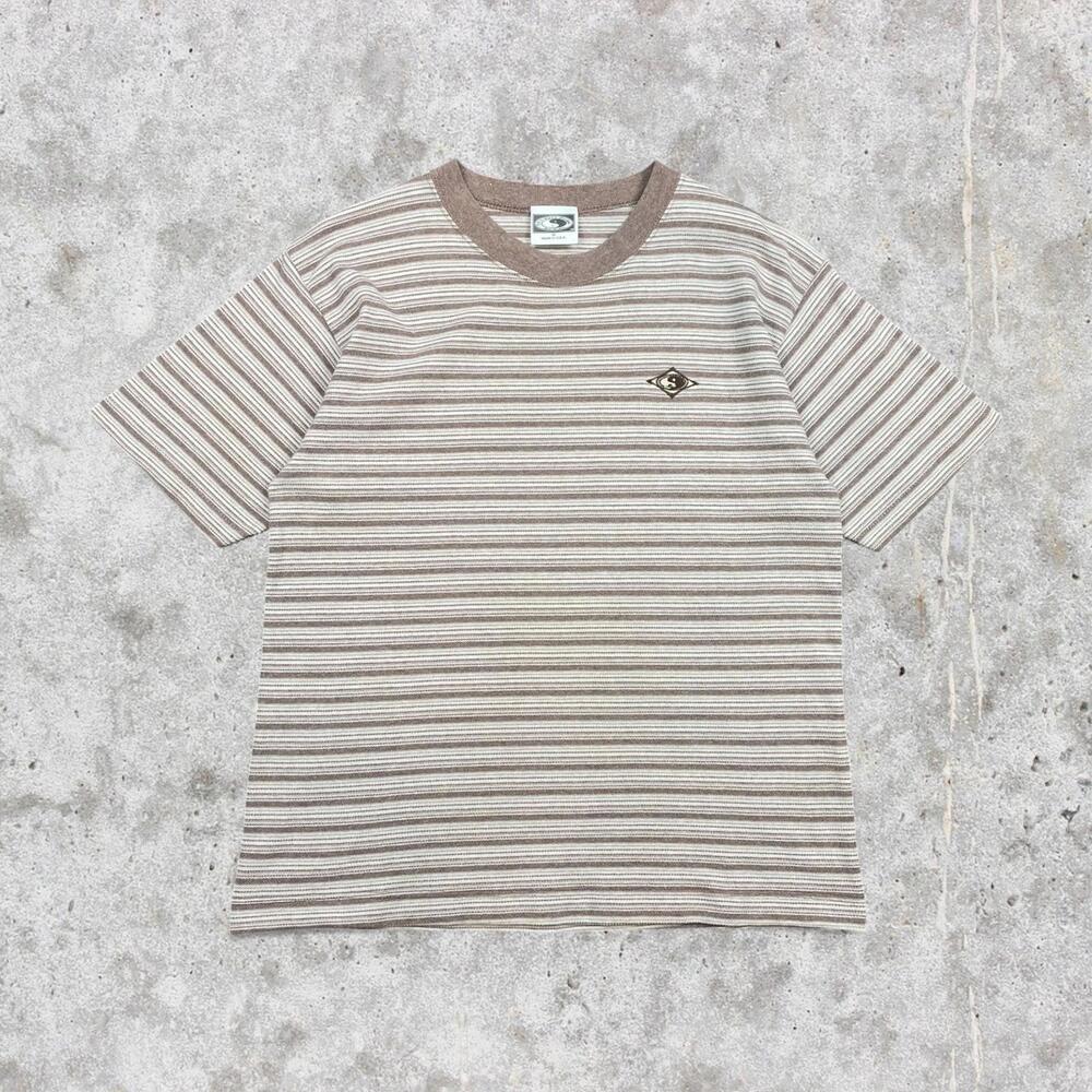 Striped Short Sleeve Crewneck T-Shirt - Beige/Brown